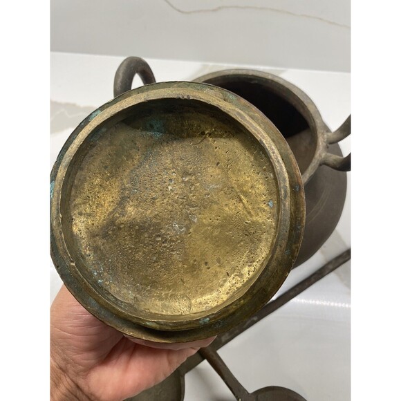 Antique Brass Heavy Fireplace Cooking Pot with stirring and serving spoons - Picture 5 of 10